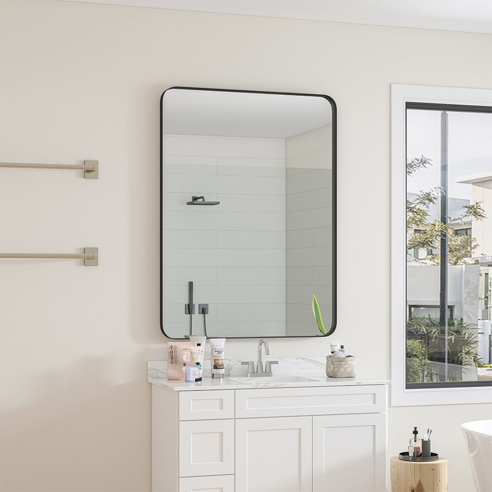 30x40 Inch Rectangular Metal Framed Wall Mirror -  Black