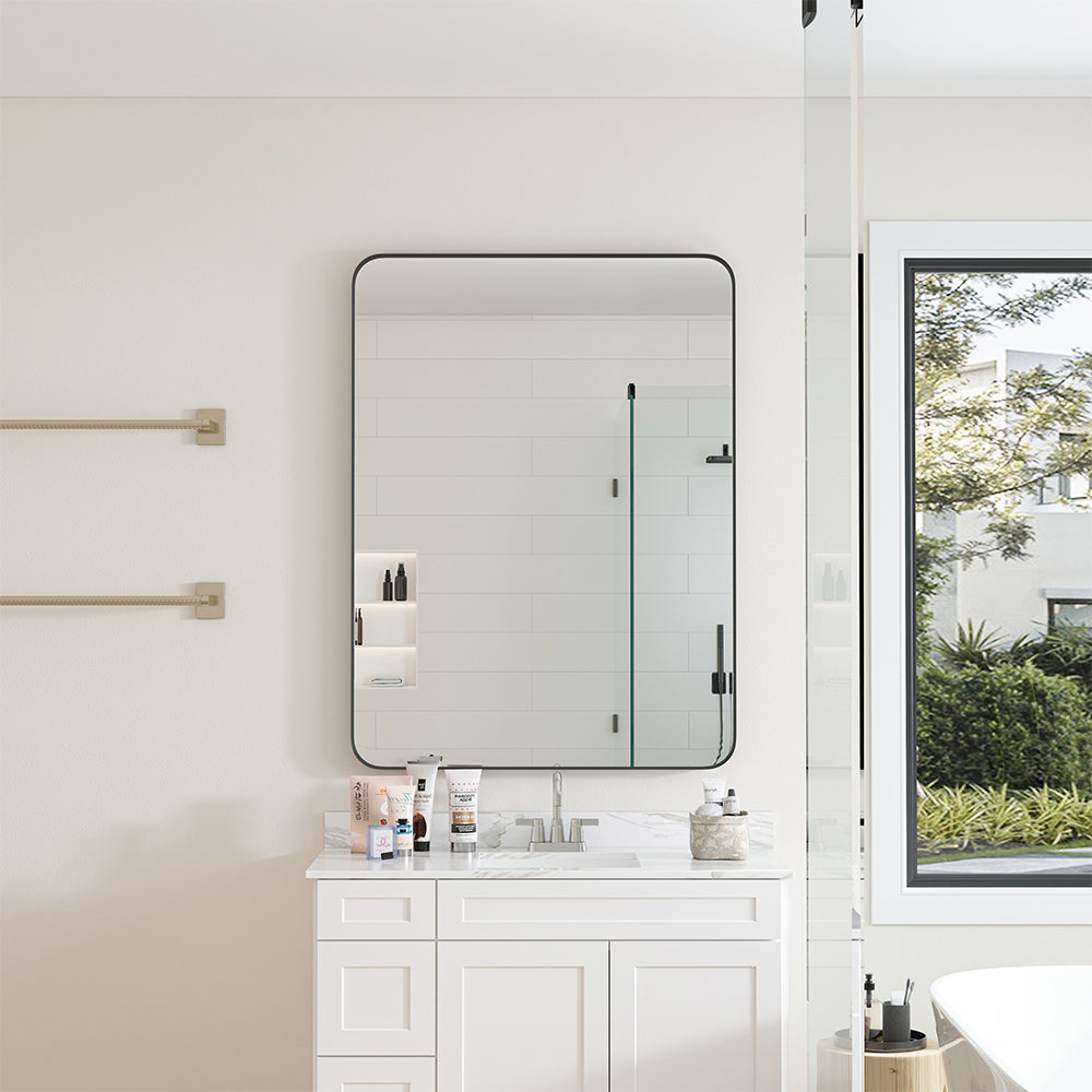 30x40 Inch Rectangular Metal Framed Wall Mirror -  Black