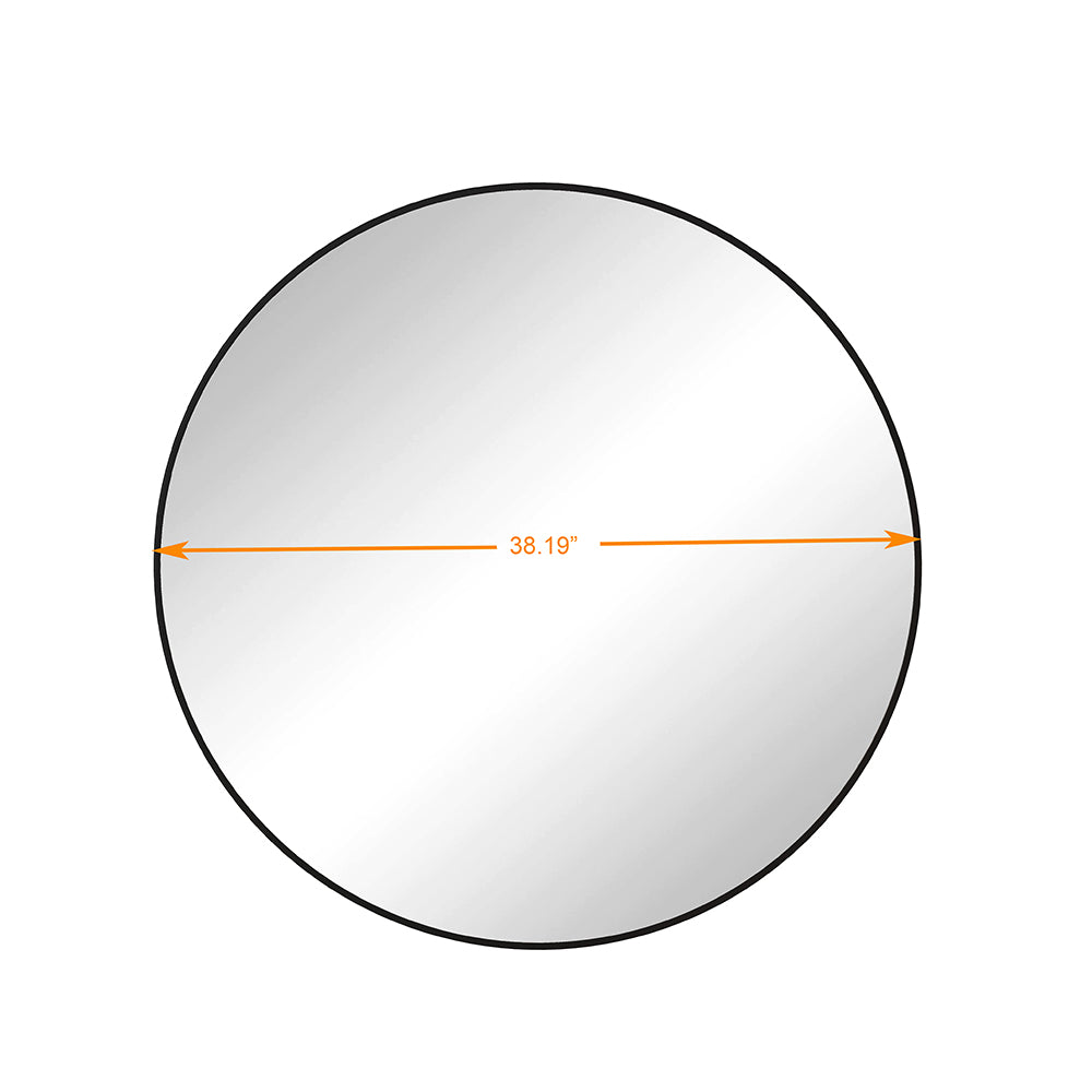 39-Inch Round Metal Framed Mirror - Black