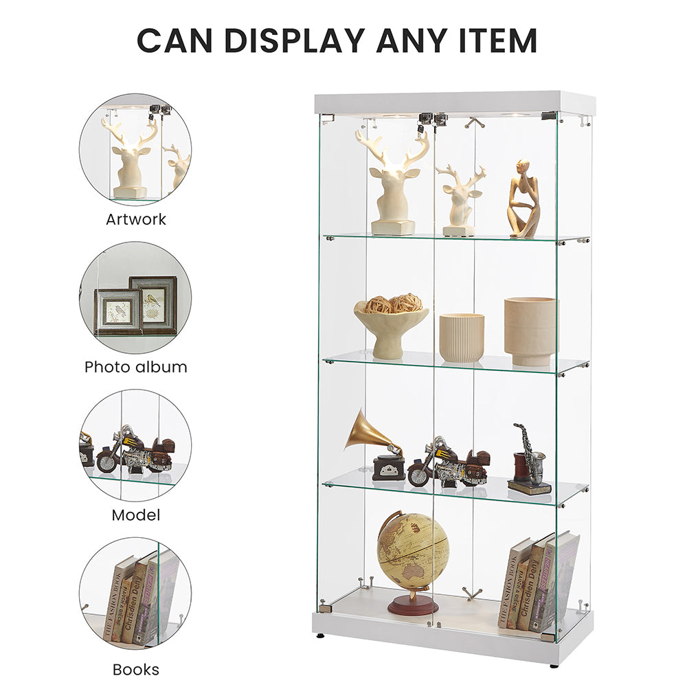4-Tier Double Door Glass Display Cabinet