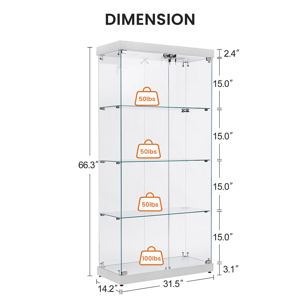 4-Tier Double Door Glass Display Cabinet