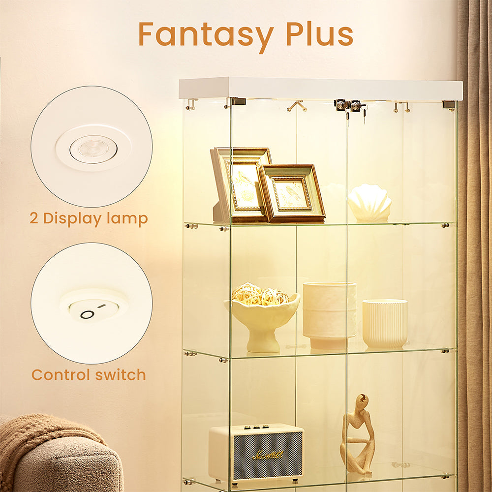 4-Tier Double Door Glass Display Cabinet