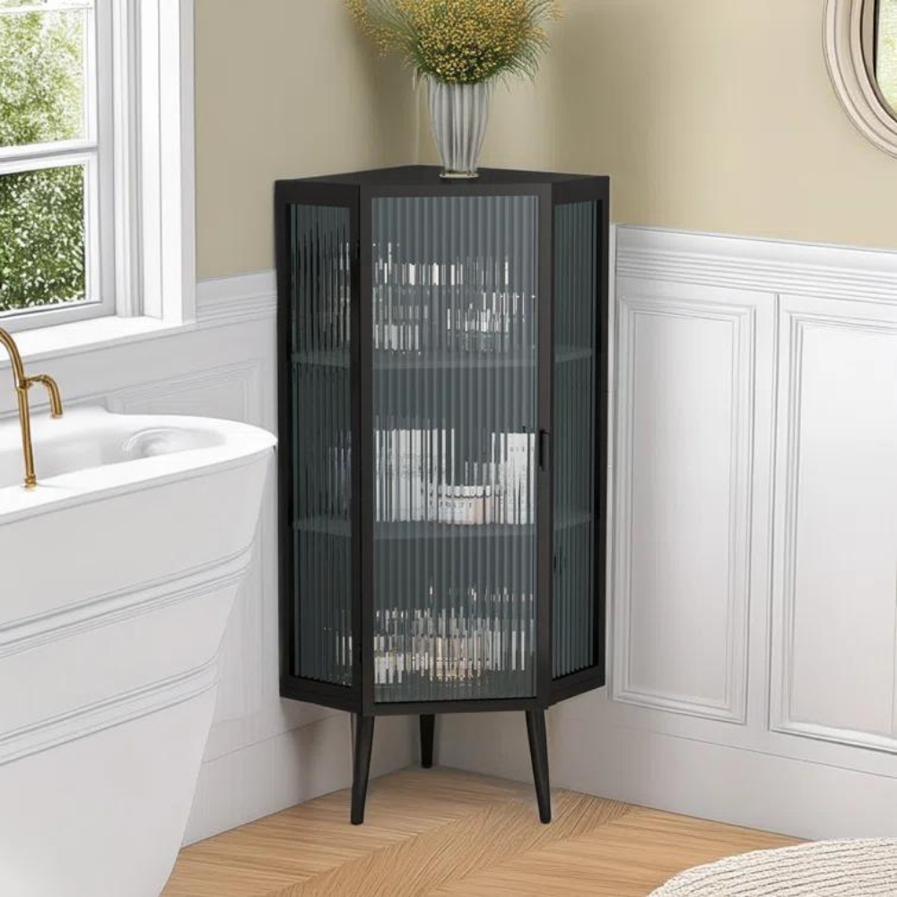 3-Tier Tempered Glass Floor Corner Cabinet for Bathroom, Living Room, and Bedroom