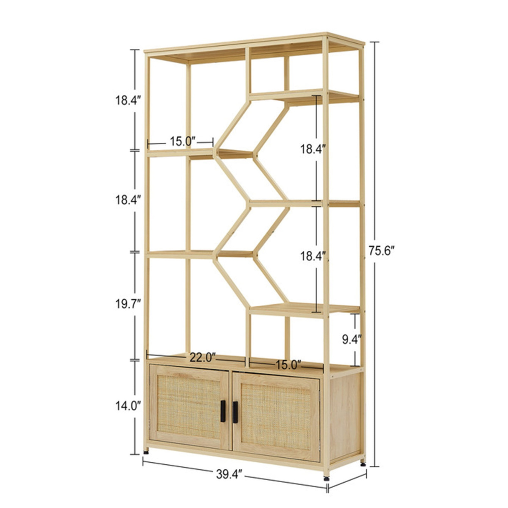 Natural Rattan Bookshelf with Cabinet