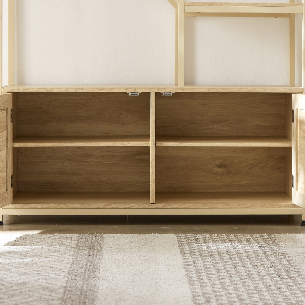 Natural Rattan Bookshelf with Cabinet