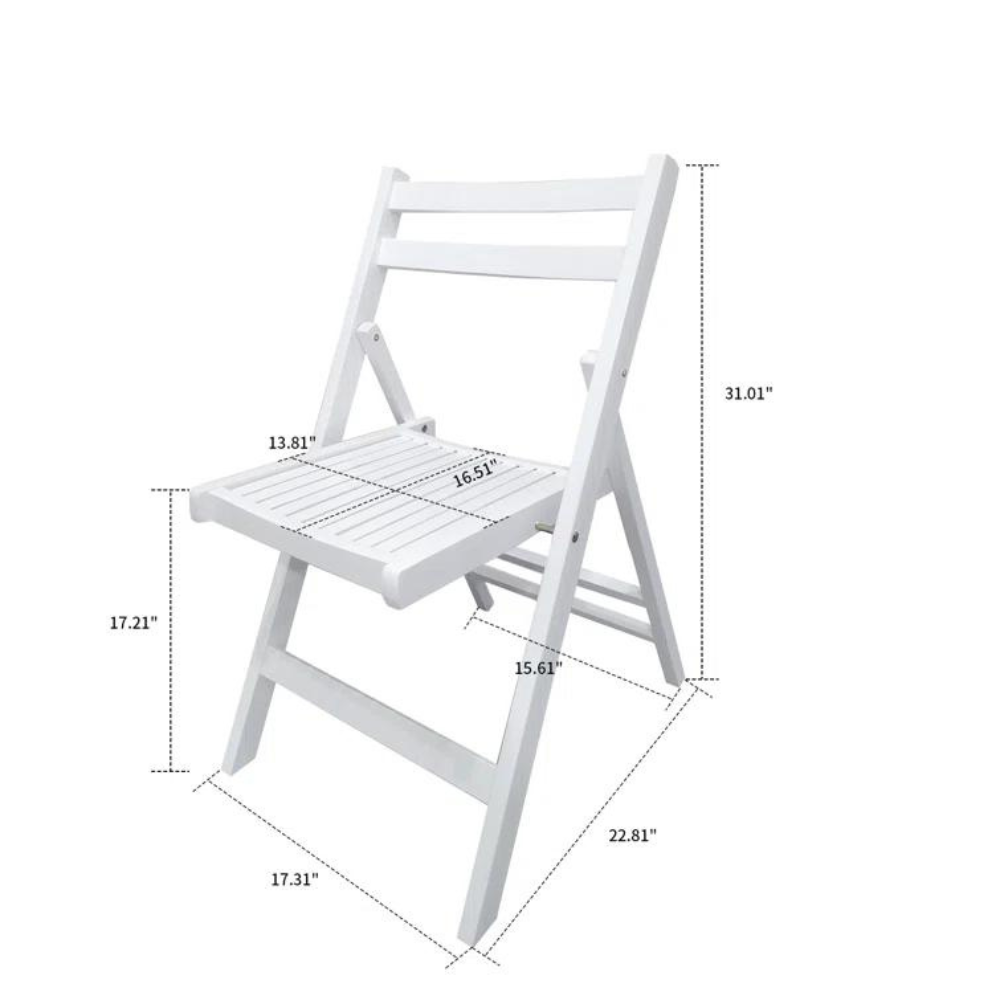 Set of 4 White Slatted Wood Folding Chairs