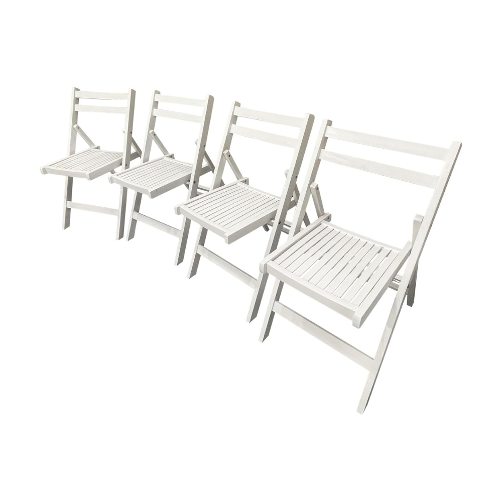 Set of 4 White Slatted Wood Folding Chairs