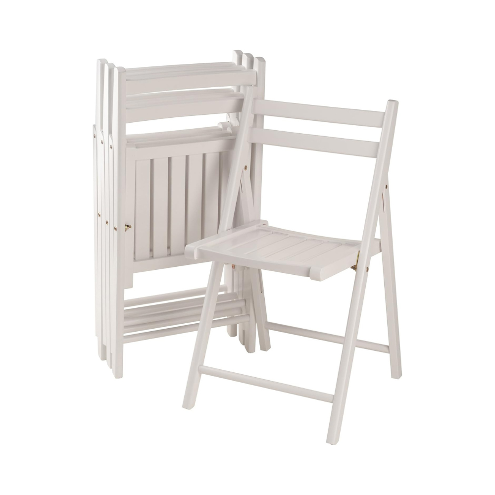 Set of 4 White Slatted Wood Folding Chairs