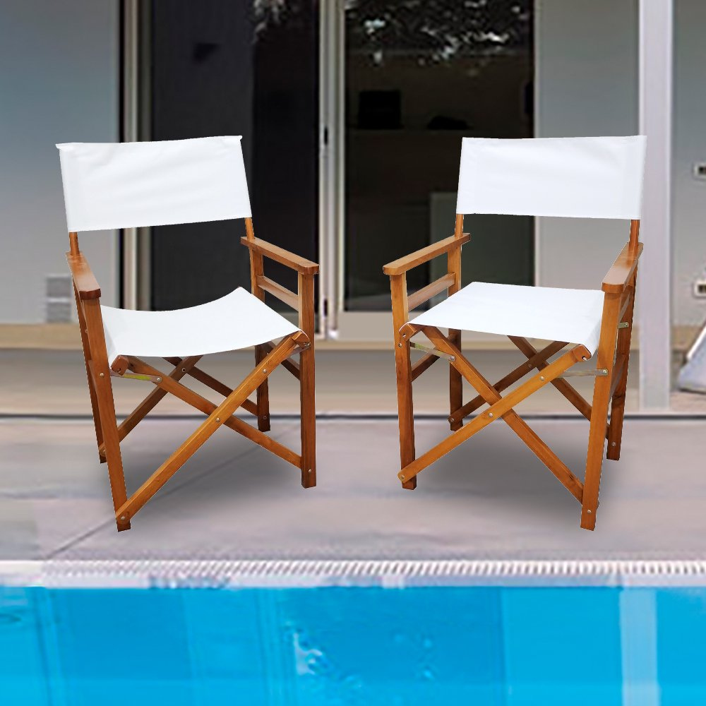 Set of 2 Wooden Director Chairs with Canvas Seats