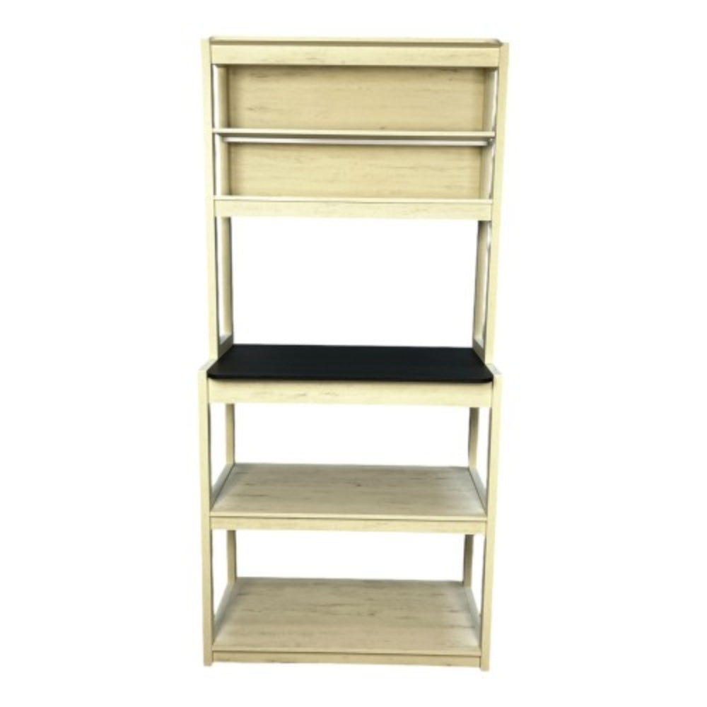 5 Tier White and Black Bakers Rack for Kitchen with Storage and Coffee Bar