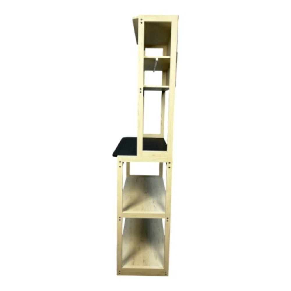 5 Tier White and Black Bakers Rack for Kitchen with Storage and Coffee Bar
