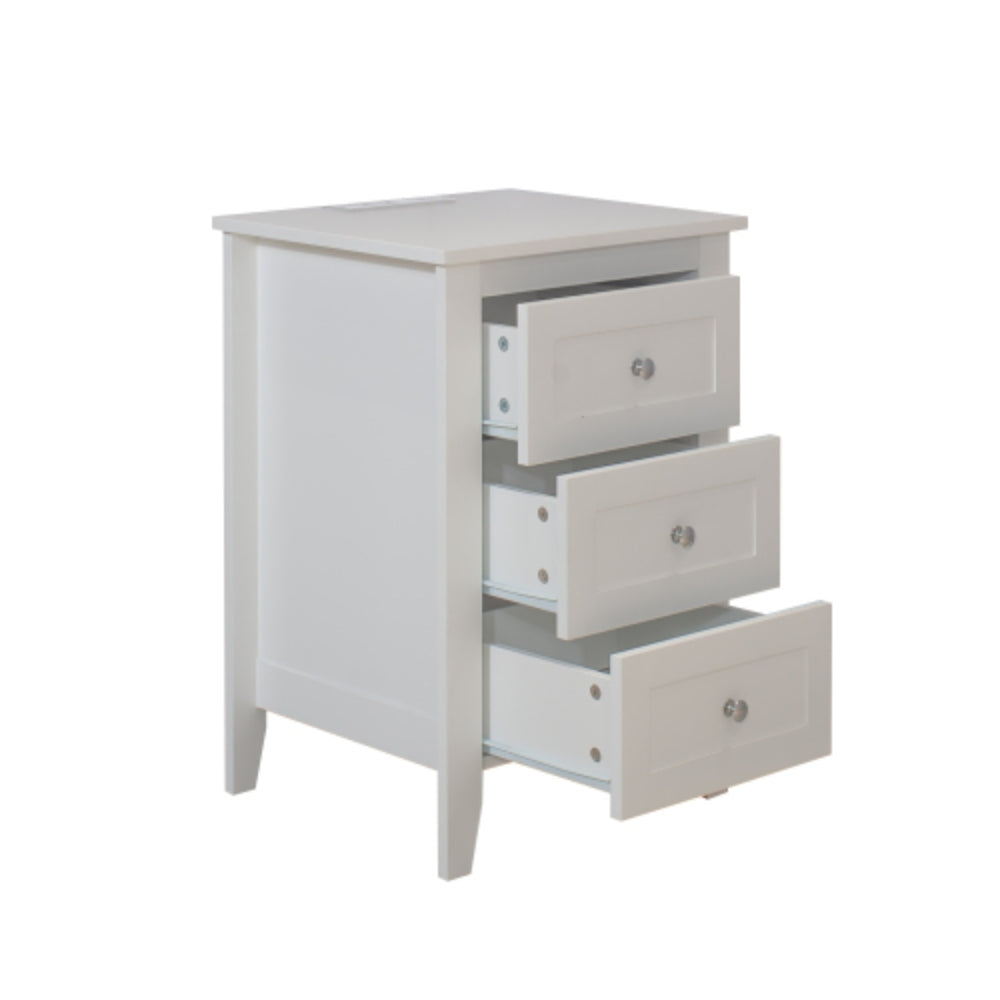 Modern 3 Tier White Drawers Nightstand with Charging Station USB Ports and Power Outlets