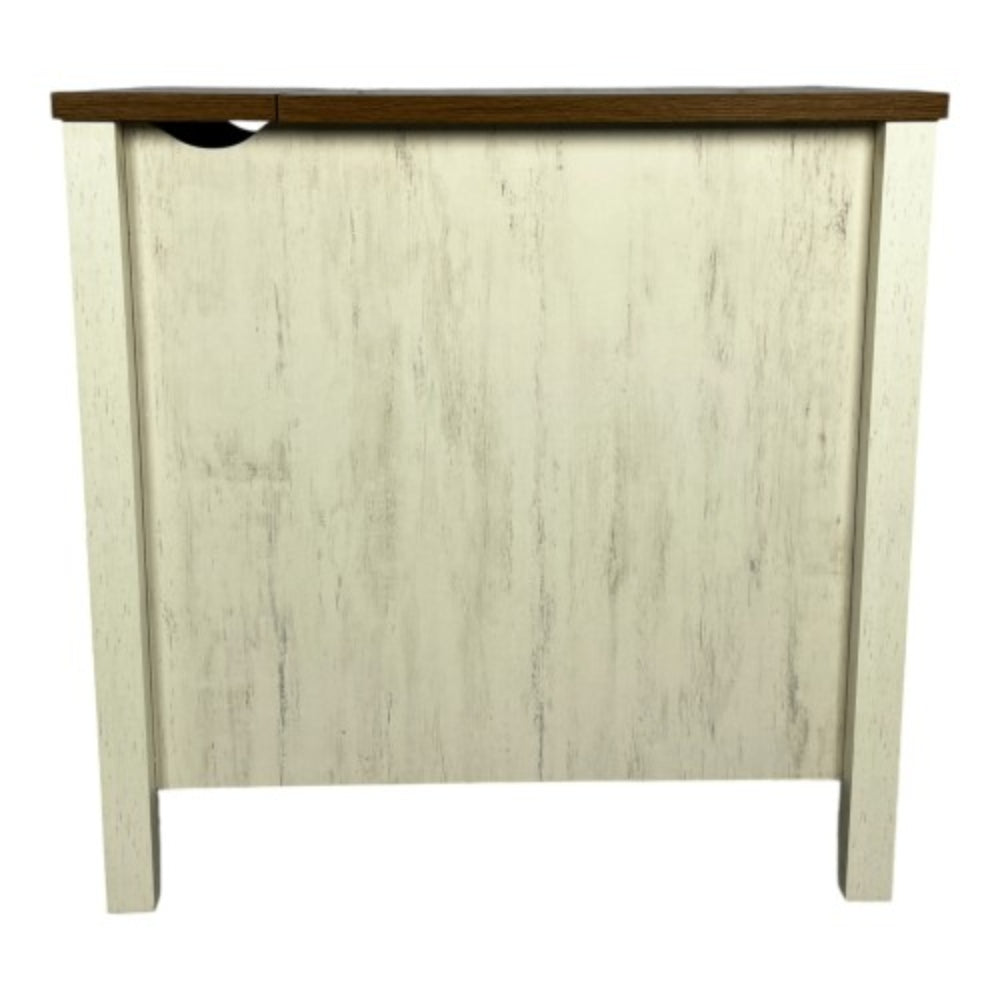 Farmhouse Brown and White End Table with Charging Station