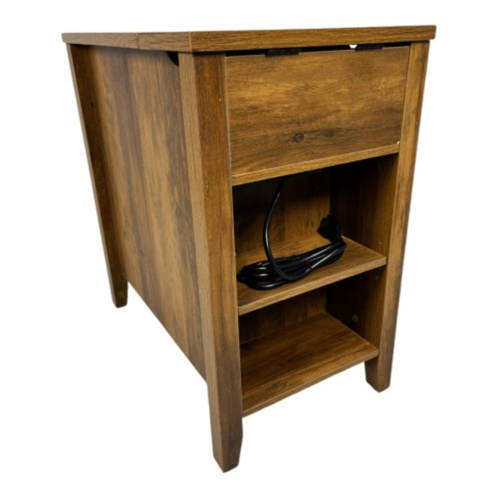 Farmhouse Brown Antique Brown Table with Charging Station