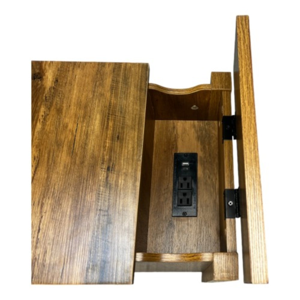 Farmhouse Brown Antique Brown Table with Charging Station