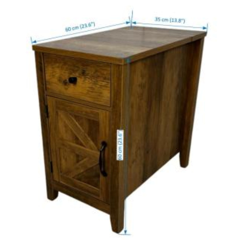 Farmhouse Brown Antique Brown Table with Charging Station