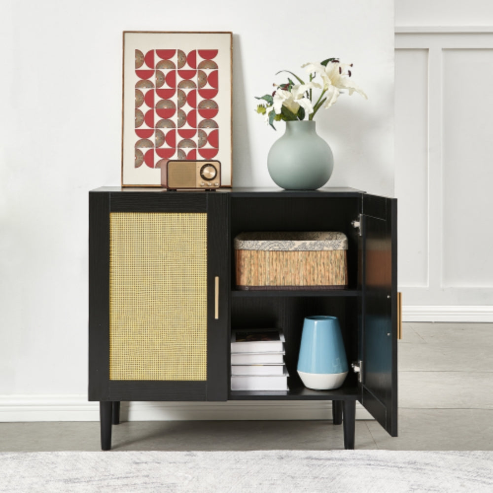 Modern Rattan Storage Cabinet with Adjustable Shelves