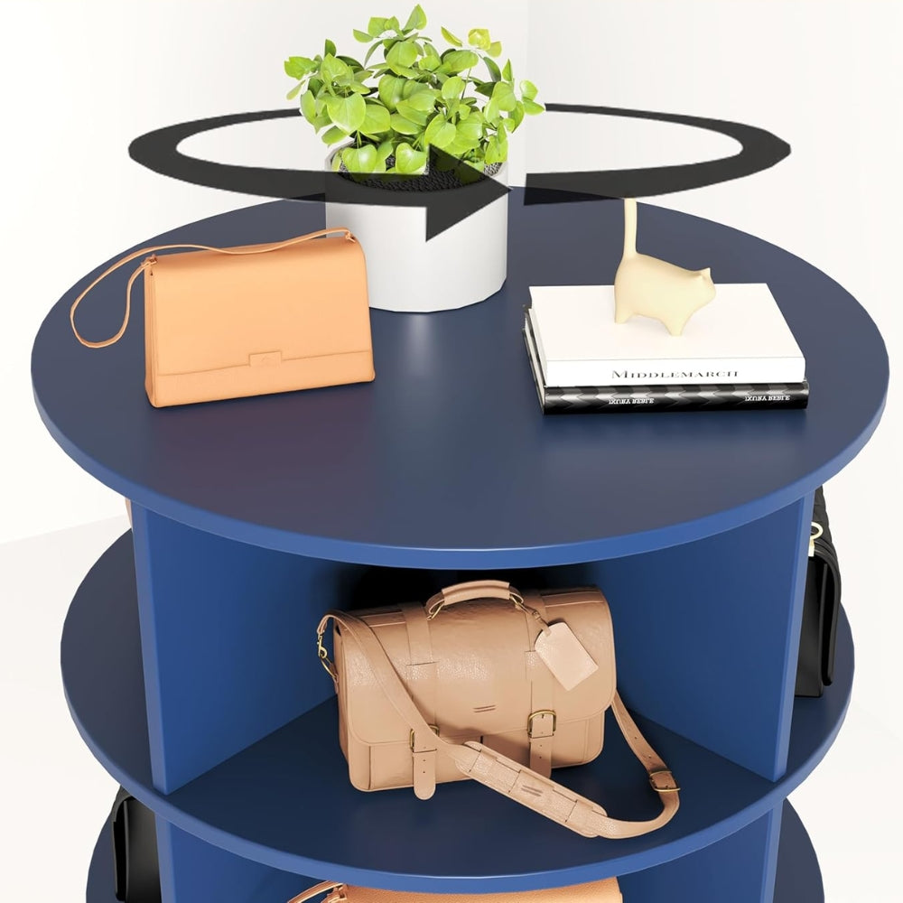 360 Degree Navy Blue Rotating Shoe Cabinet with 6 Layers