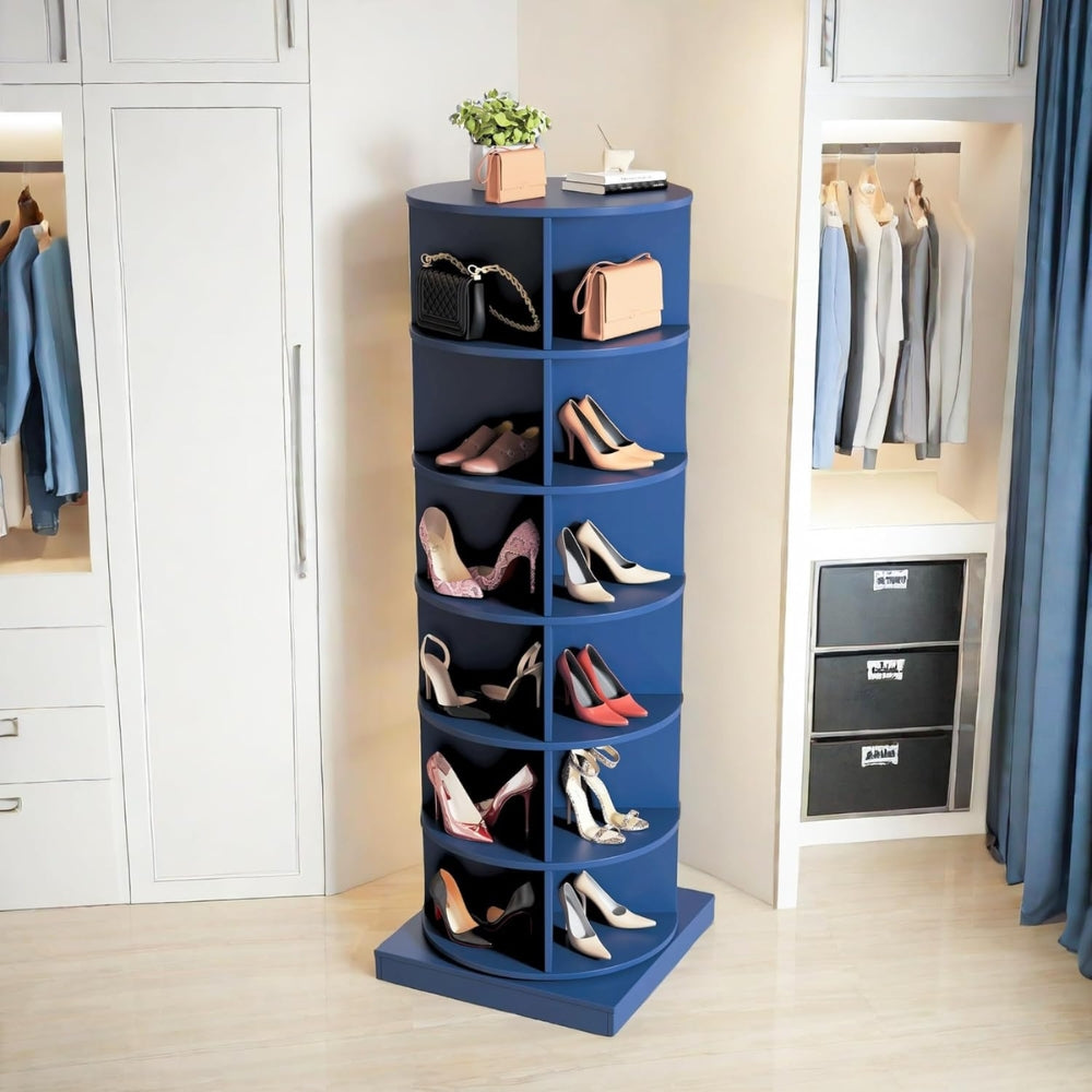 360 Degree Smoke Blue Rotating Shoe Cabinet with 6 Layers