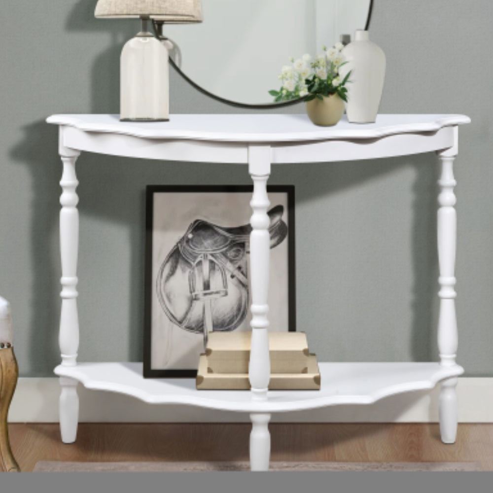 42 Inch Curved Half Moon Console Table with Cloud Design Top in Milk White