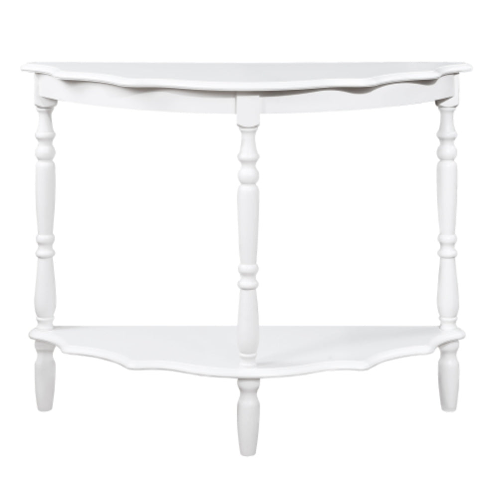 42 Inch Curved Half Moon Console Table with Cloud Design Top in Milk White