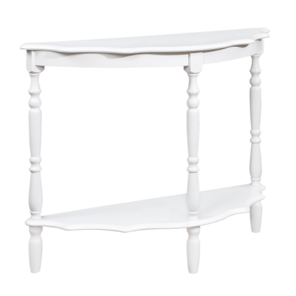 42 Inch Curved Half Moon Console Table with Cloud Design Top in Milk White