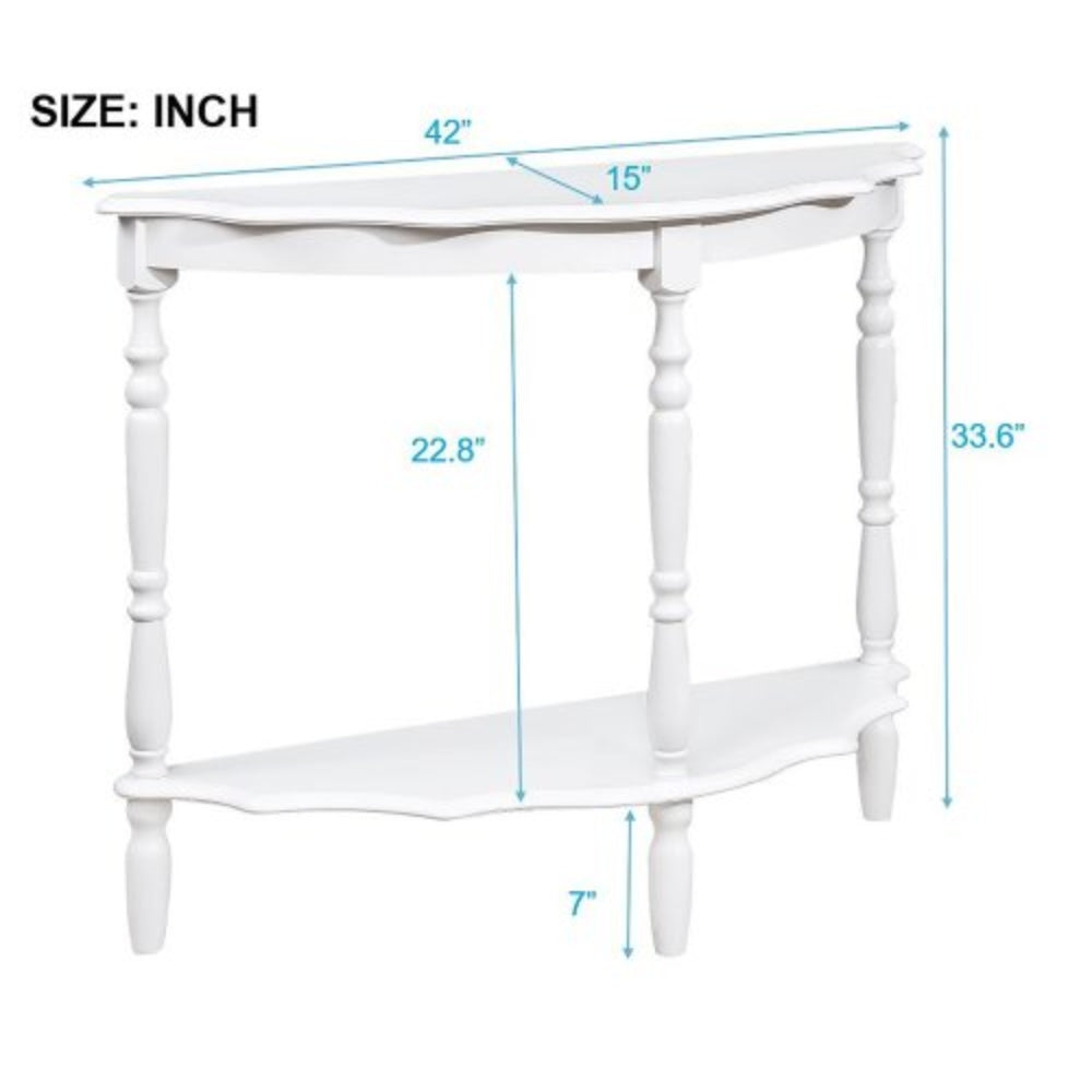 42 Inch Curved Half Moon Console Table with Cloud Design Top in Milk White