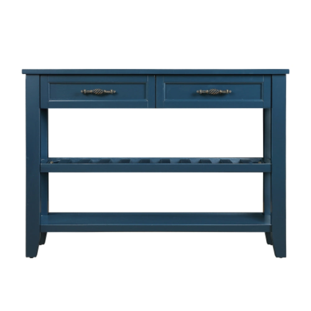 Mid Century Console Sofa Table with 2 Storage Drawers and 2 Tiers Shelves
