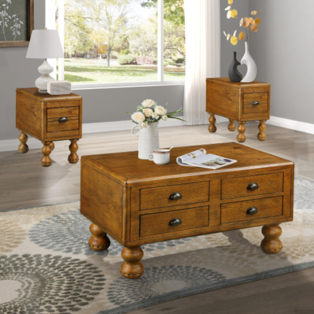 Vintage Solid Wood Side Table with Drawer in Antique Brown