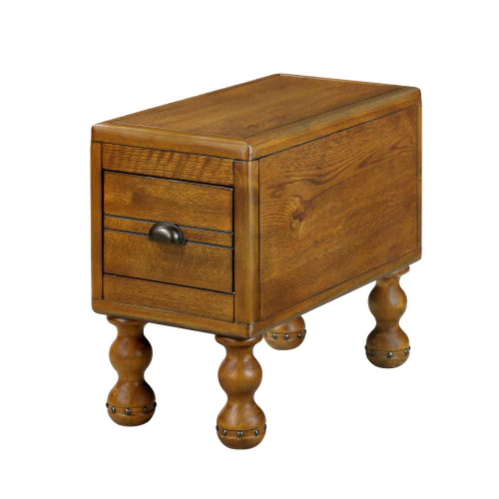 Vintage Solid Wood Side Table with Drawer in Antique Brown