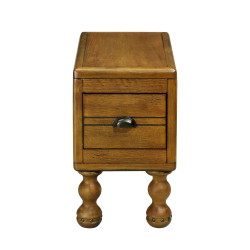 Vintage Solid Wood Side Table with Drawer in Antique Brown