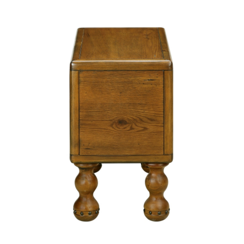 Vintage Solid Wood Side Table with Drawer in Antique Brown