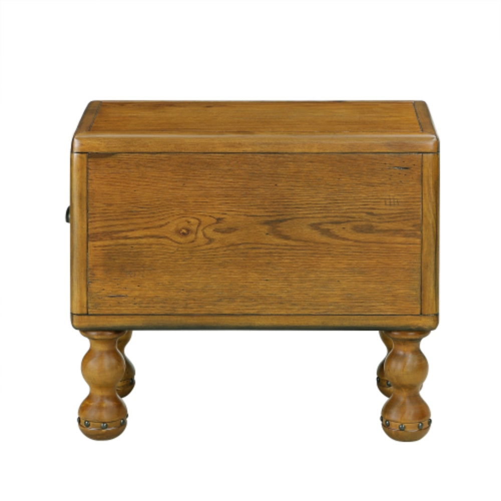 Vintage Solid Wood Side Table with Drawer in Antique Brown