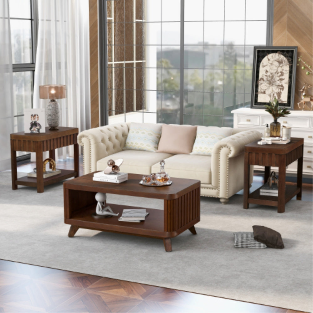 25 Inch Rectangular Farmhouse End Table with Storage Shelf in Espresso