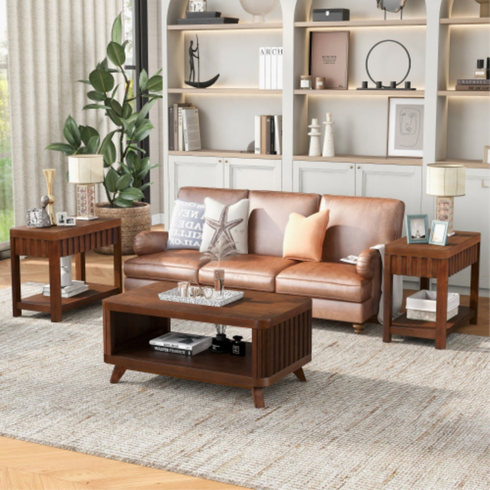 25 Inch Rectangular Farmhouse End Table with Storage Shelf in Espresso