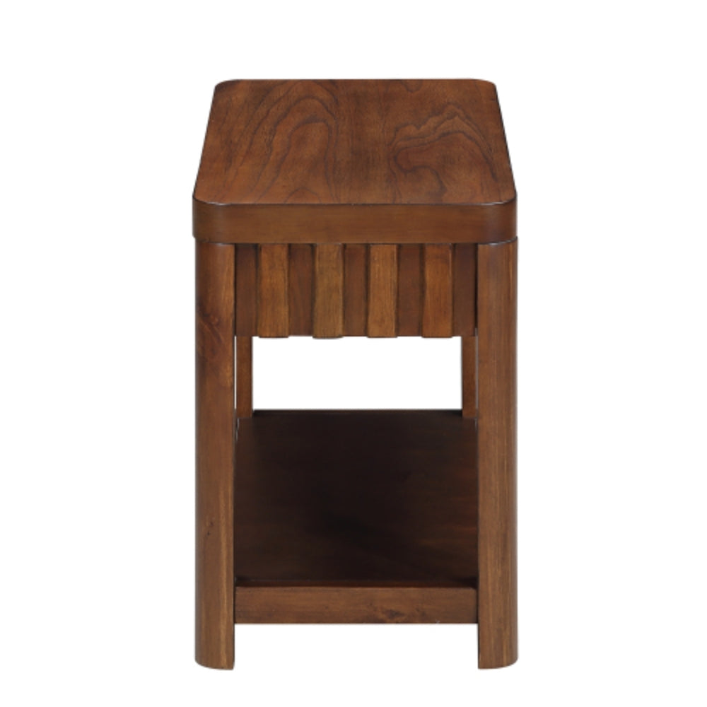 25 Inch Rectangular Farmhouse End Table with Storage Shelf in Espresso