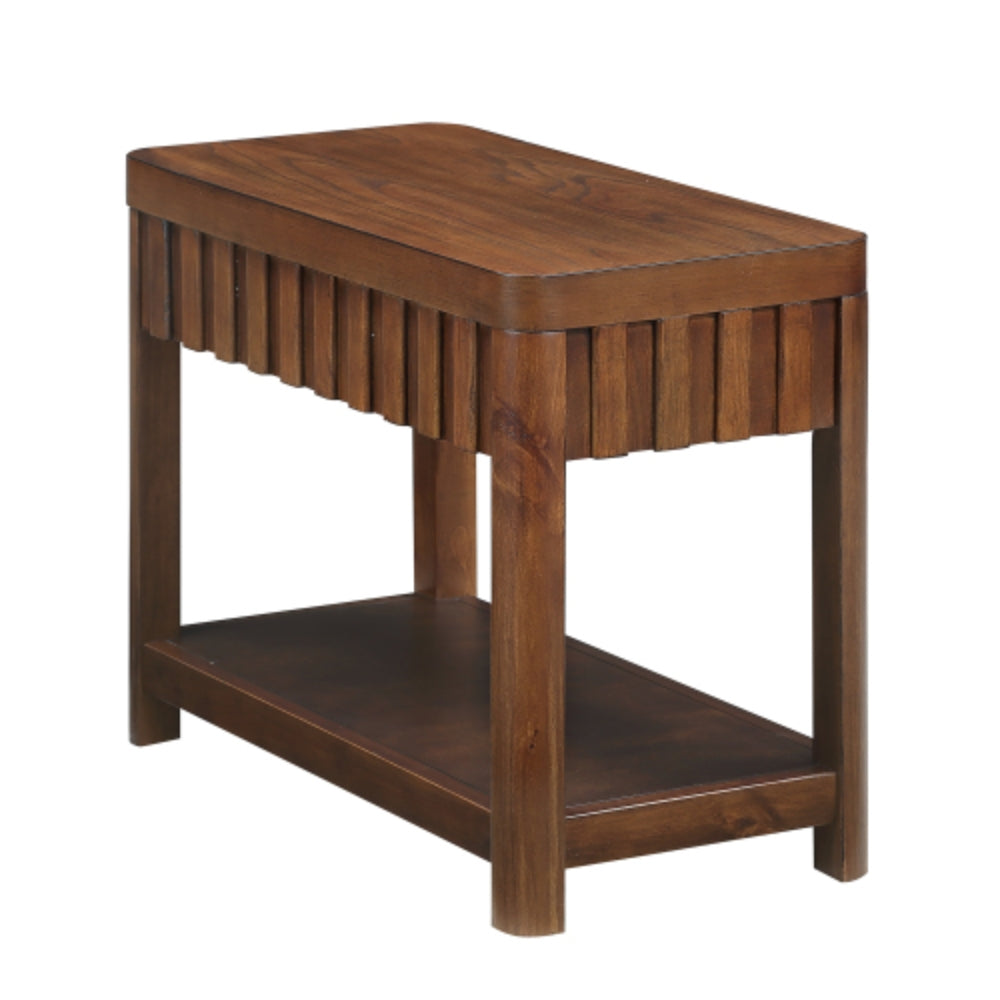 25 Inch Rectangular Farmhouse End Table with Storage Shelf in Espresso