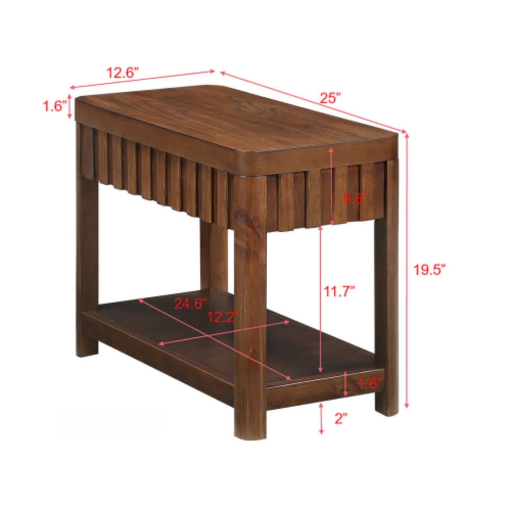 25 Inch Rectangular Farmhouse End Table with Storage Shelf in Espresso