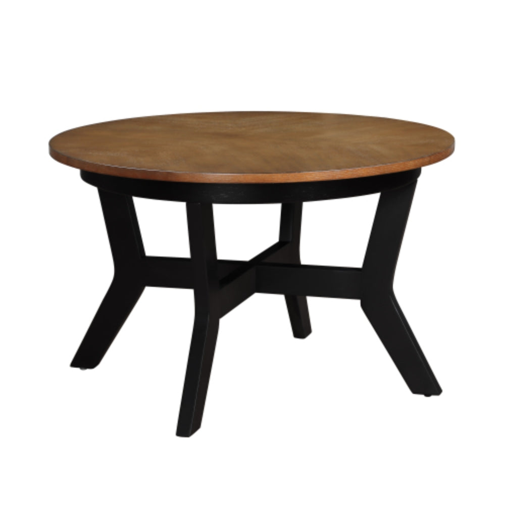 32 Inch Wood Round Coffee Table for Living Room in Walnut and Black Finish