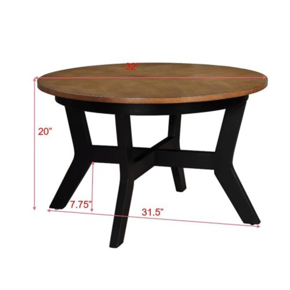 32 Inch Wood Round Coffee Table for Living Room in Walnut and Black Finish