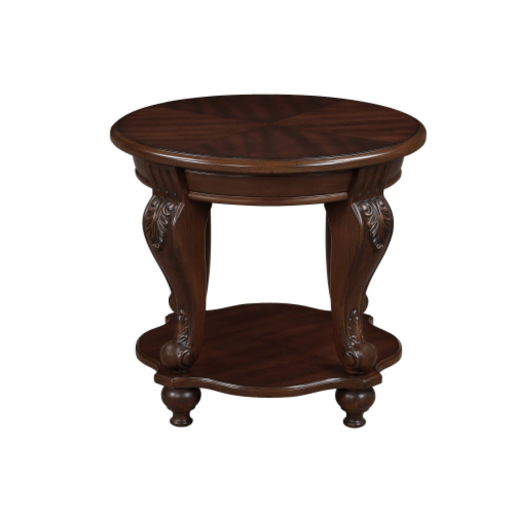 Vintage 22 Inch Round End Table with Shelf in Cherry Finish