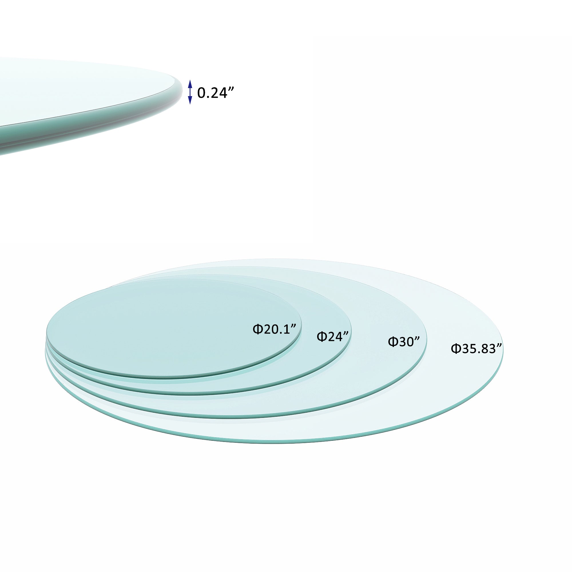 20 Inch Round Tempered Glass Table Top Thick Round Polished Edge