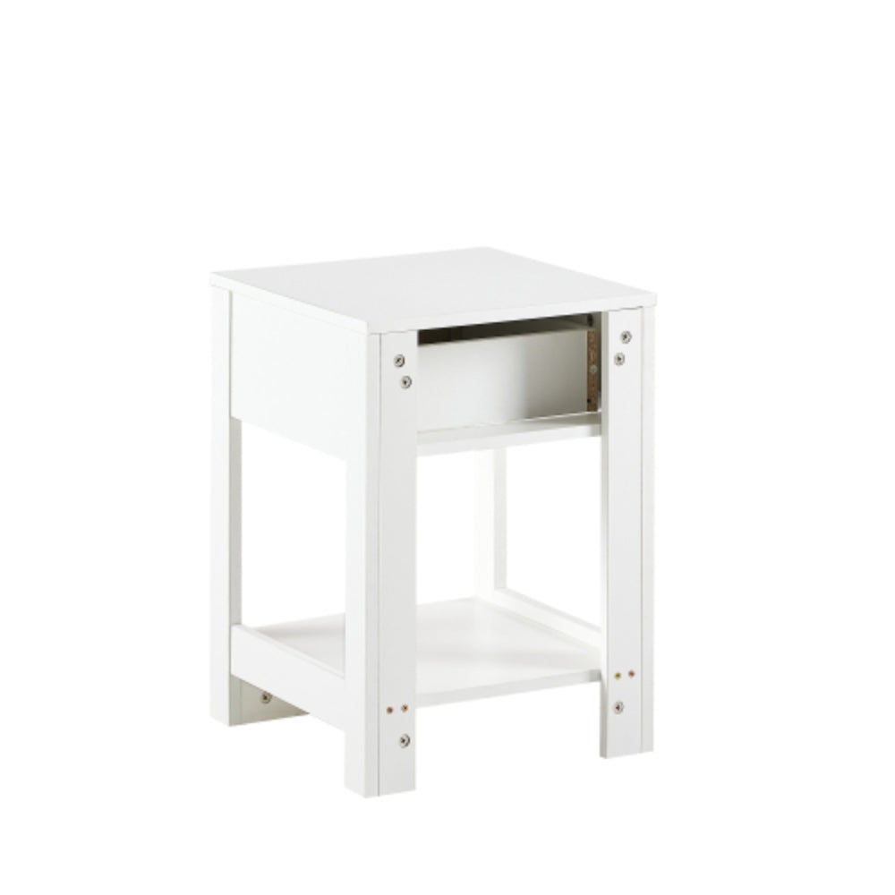 15.75 Inch Rattan End Table with Drawer in White Finish