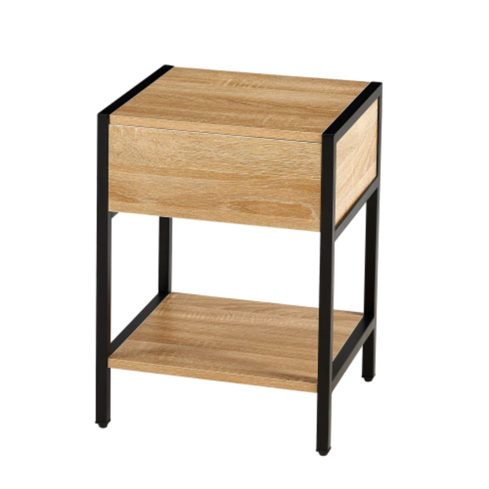 15.74 Inch Rattan End Table with Drawer in Natural Finish