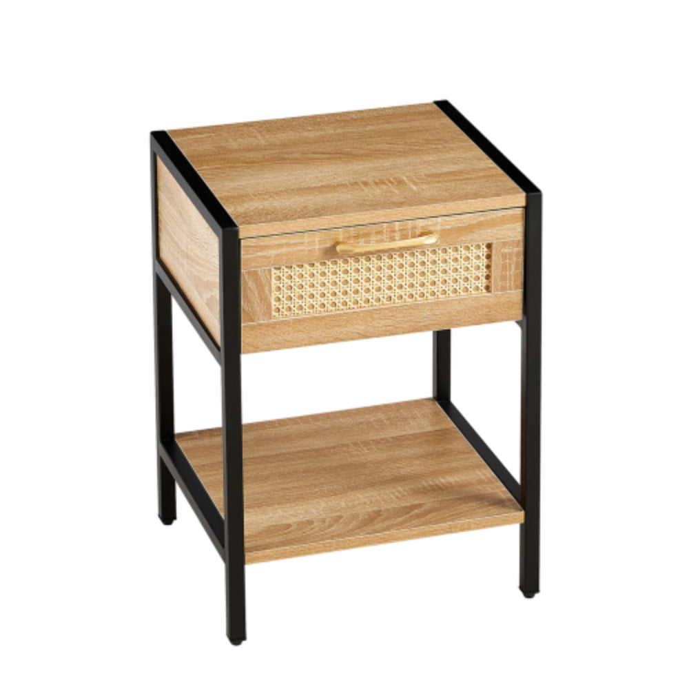 15.74 Inch Rattan End Table with Drawer in Natural Finish