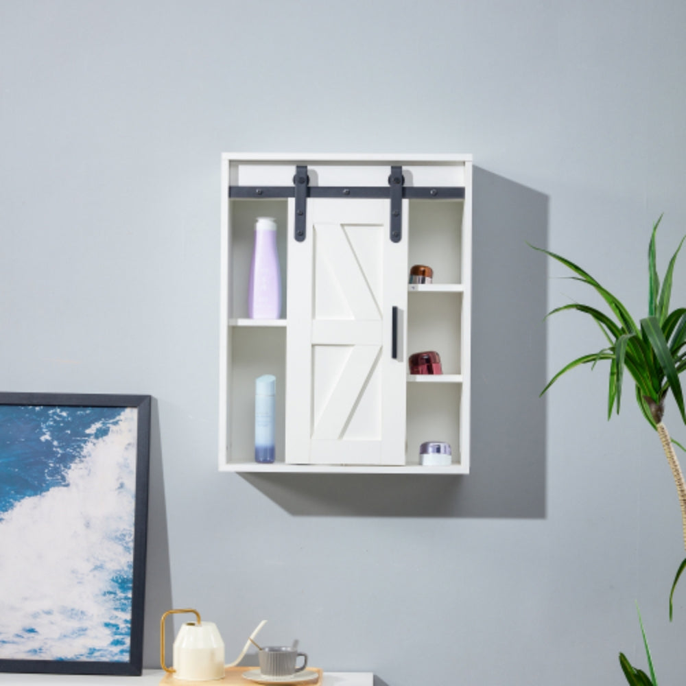 5 Layer Wooden Wall Mounted Bathroom Cabinet in White