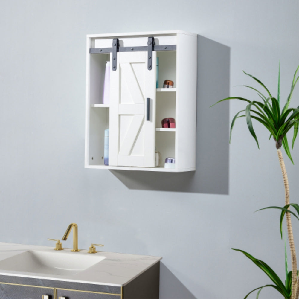 5 Layer Wooden Wall Mounted Bathroom Cabinet in White
