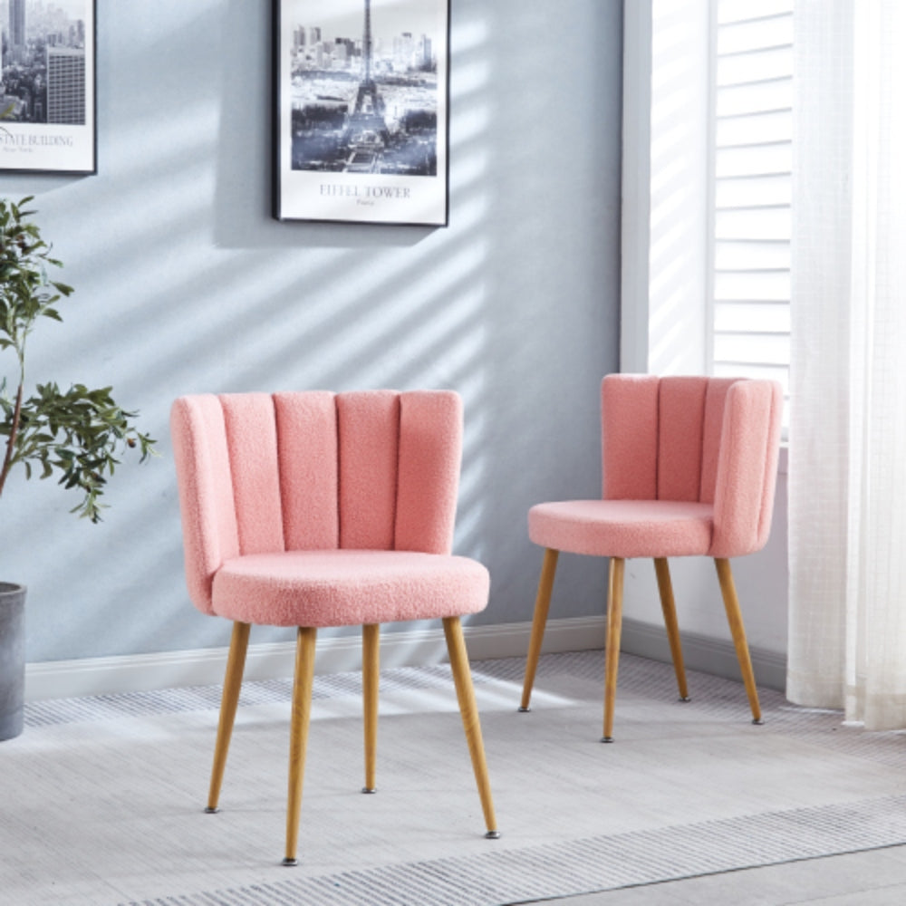 Set of 2 Pink Dining Chairs with Iron Tube Legs and Shorthair Cushions