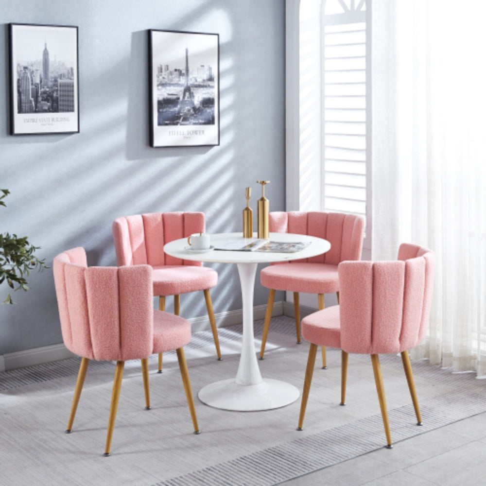 Set of 2 Pink Dining Chairs with Iron Tube Legs and Shorthair Cushions