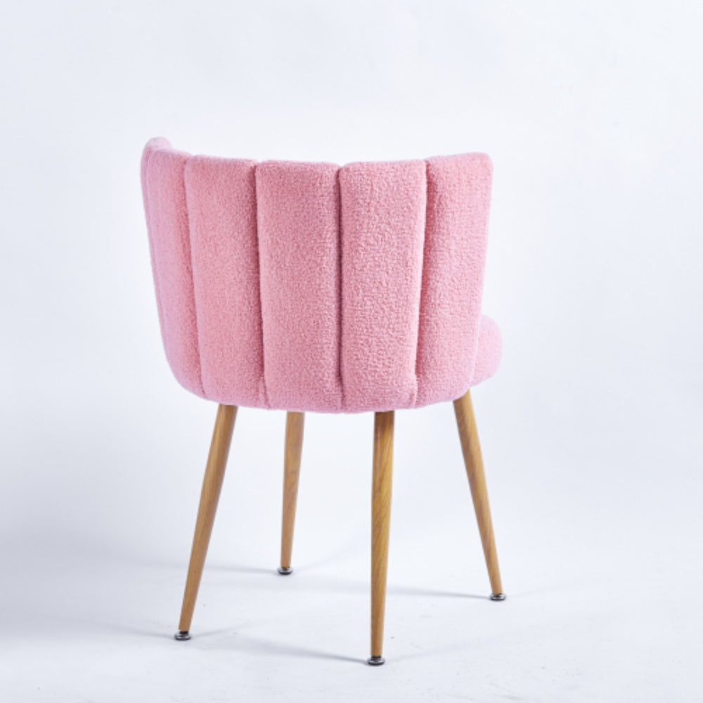 Set of 2 Pink Dining Chairs with Iron Tube Legs and Shorthair Cushions